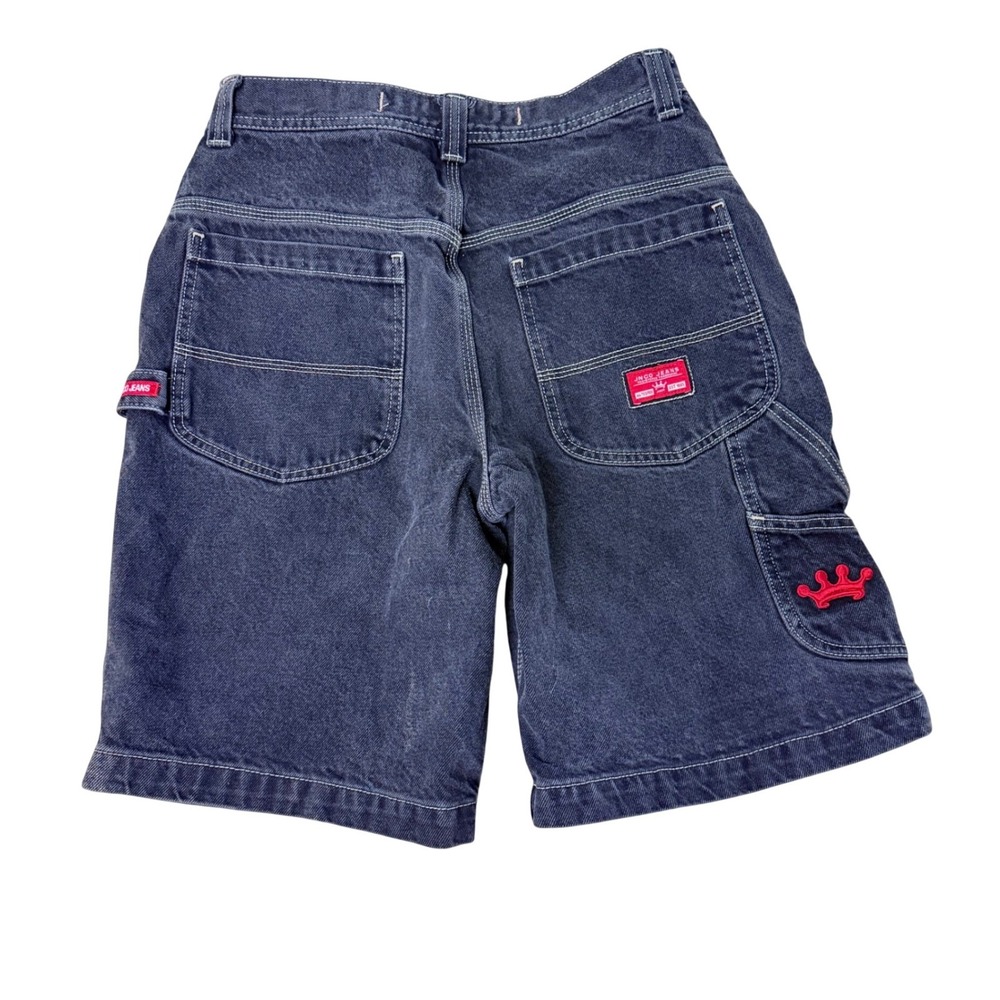 JNCO Jeans Vintage Y2K Dark Wash Denim Carpenter Shorts Red Crown Size 18 Cotton